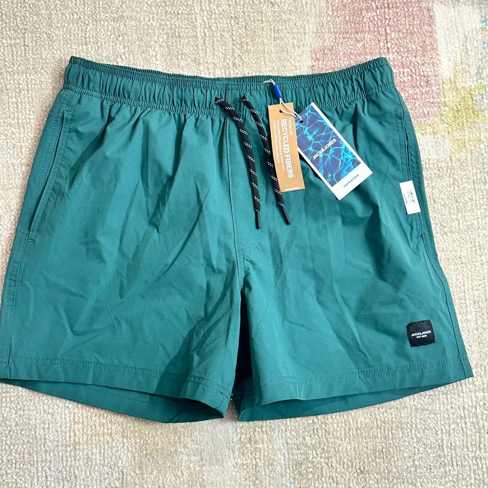 Jack Jones Mallard Green Solid Swim Shorts Men's Size M Comfort Stretch